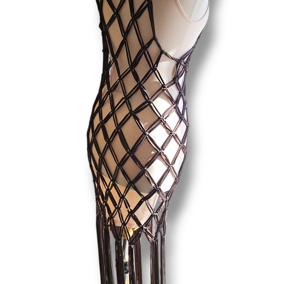 Chic Brown Net Overlay Dress Macrame. Handmade. Does Not Come With Under Dress - Picture 4 of 7